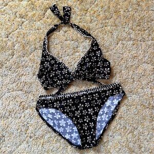 Black & Tan Floral 2 Piece Bikini